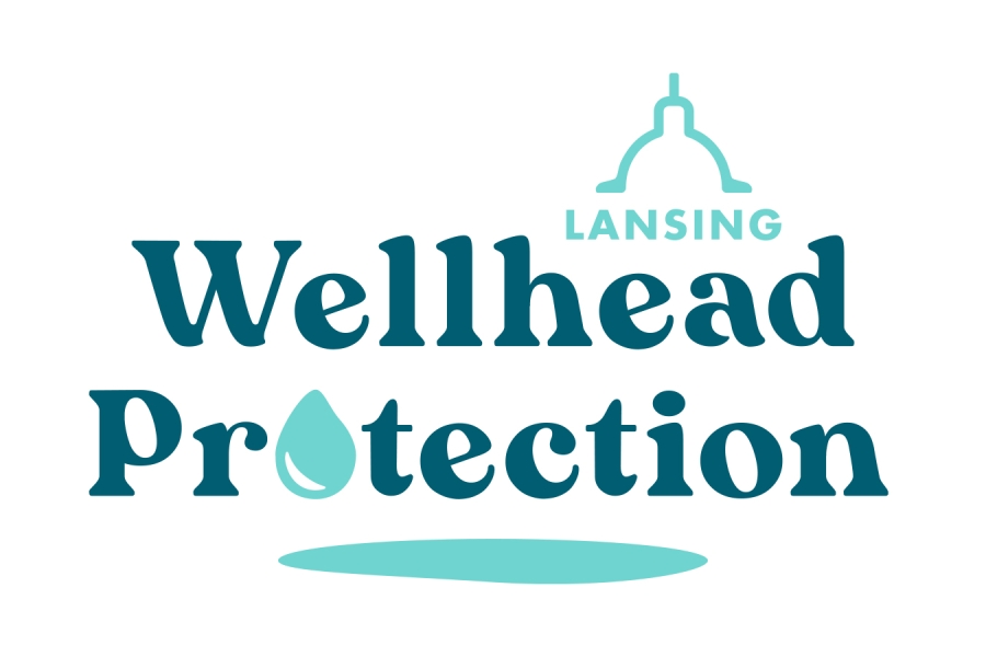 teal logo with a capital building at the top, water drop and water puddle.