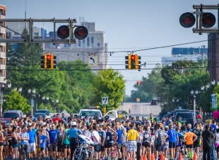 Racers line up at the starting line for the BWL Hometown Power 5K.