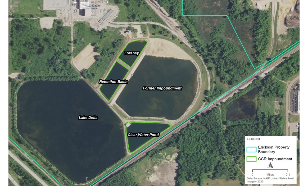 map showing impoundment location at Erickson Power Station.