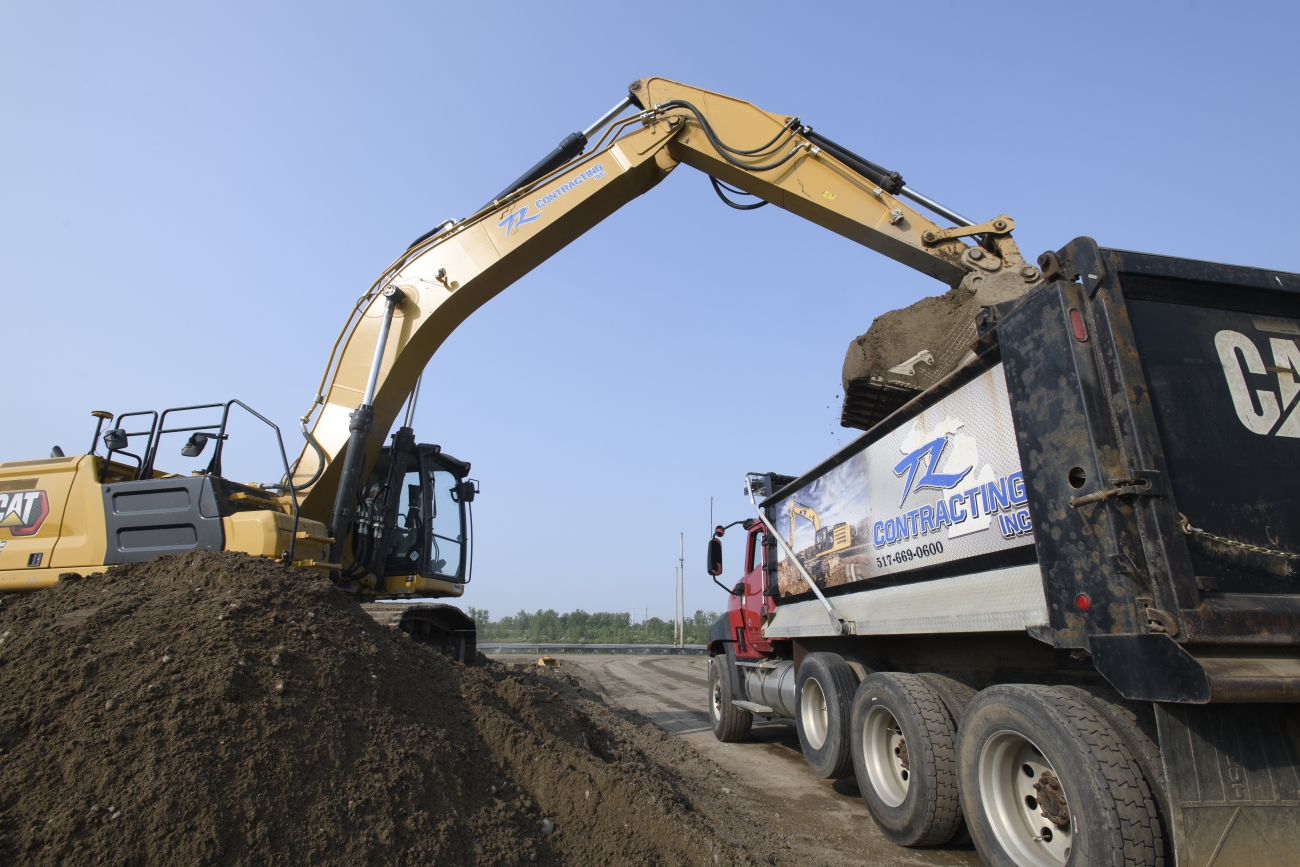 backhoe and dump truck